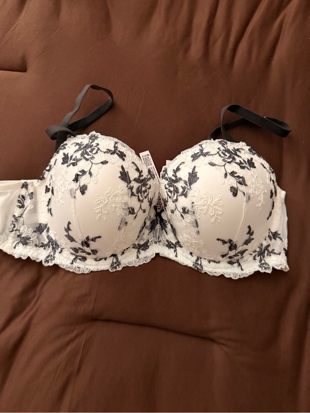 Victoria’s Secret Dream Angels Lace Balconette Bra with Black Floral Embroidery